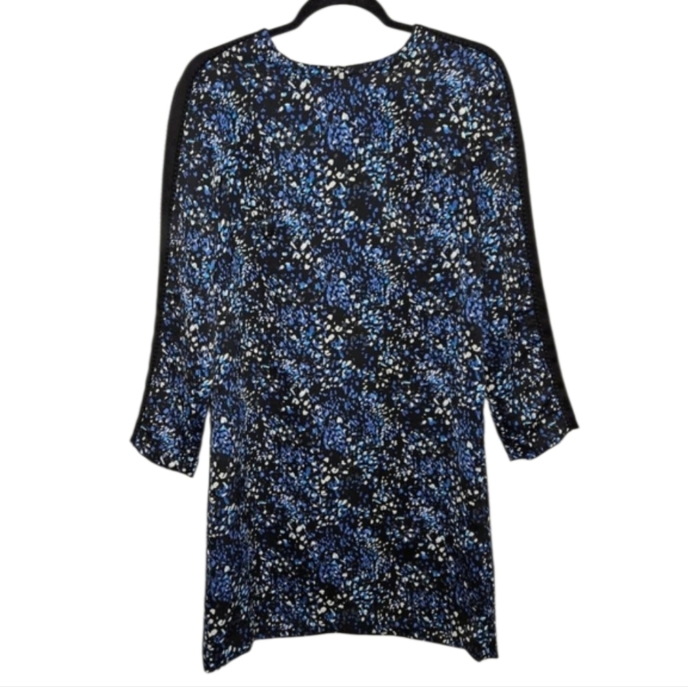 Banana Republic Dress Womens Size 4 Blue Black Dots Stripe Sleeve Chic Office
